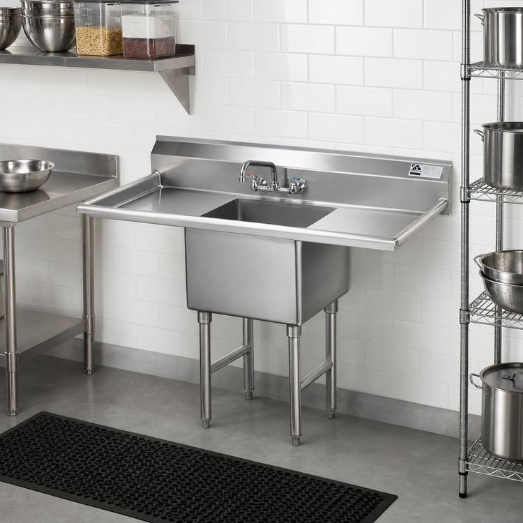 Product image #2 for Advance Tabco 1-Compartment Fabricated Sink with Left & Right Drainboards, 18 x 18 x 14-Inch Bowl