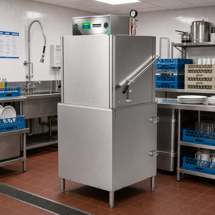 Product image #2 for Champion DH-3000 Single-Rack High-Temperature Door-Type Dishwasher with 40°/70°F Rise Electric Booster, 60 Racks/Hour