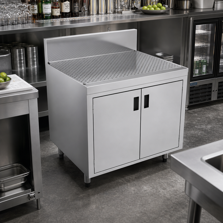Product image #2 for Advance Tabco Prestige Supreme 30-Inch Stainless Steel Underbar Drainboard Cabinet with Removable Hinged Doors
