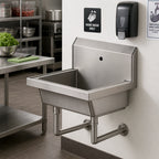 Thumbnail image #2 for BK Resources MSHS-24W1 Wall-Mounted Stainless Steel Hand Wash Sink, 24" W x 19-7/8" D x 8" Deep Bowl, Basket Drain, Faucet Not Included