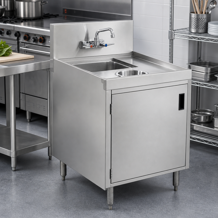 Product image #2 for Prestige Wet/Dry Waste Cabinet with Hinged Door, Hand Sink, Waste Chute, and Splash-Mount Faucet