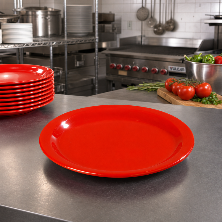 Product image #3 for Dallas Ware® 9-Inch Round Red Melamine Narrow Rim Dinner Plate