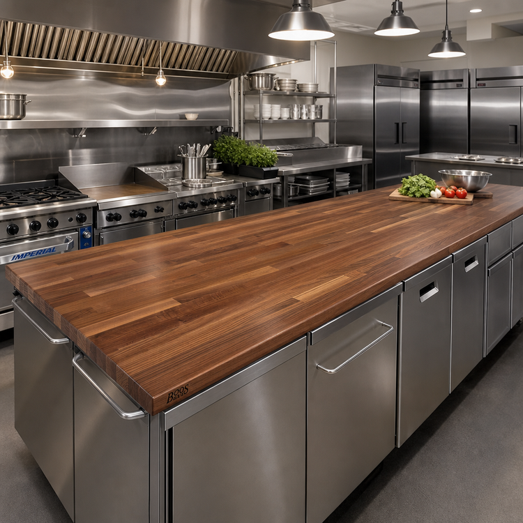 Product image #2 for John Boos Boos Block American Black Walnut Blended Rail Edge Grain Kitchen Countertop, 144 x 32 x 1-1/2 Inch, Penetrating Oil Finish