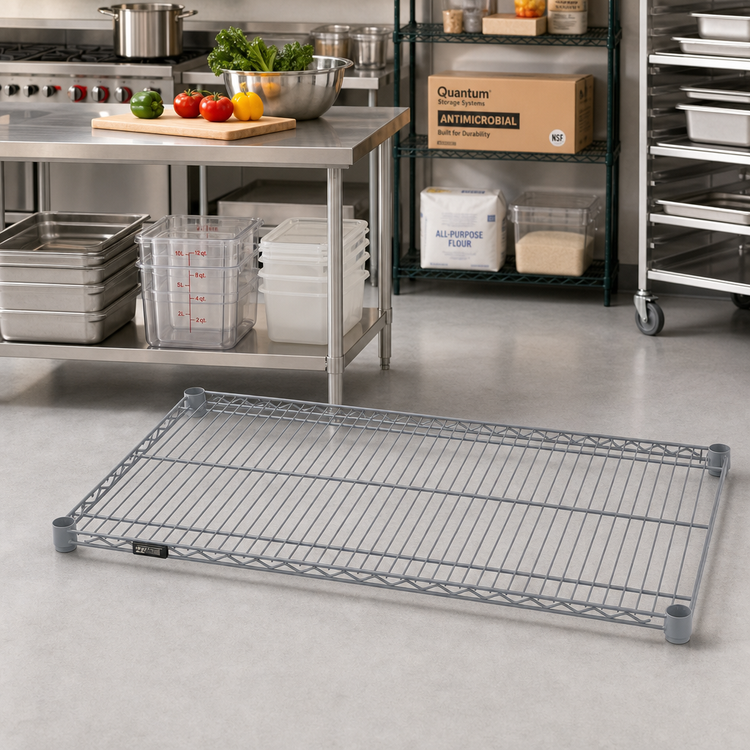 Product image #2 for Quantum 60 x 30 Inch Gray Epoxy Antimicrobial Wire Shelf, 600-800 lb Capacity