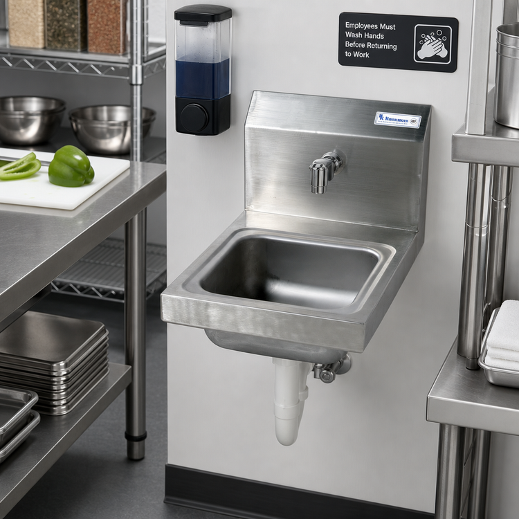 Product image #2 for BK Resources 9 x 9 x 5 Space Saver Wall-Mount Hand Sink, 1-Hole Splash Mount, 304 Stainless Steel