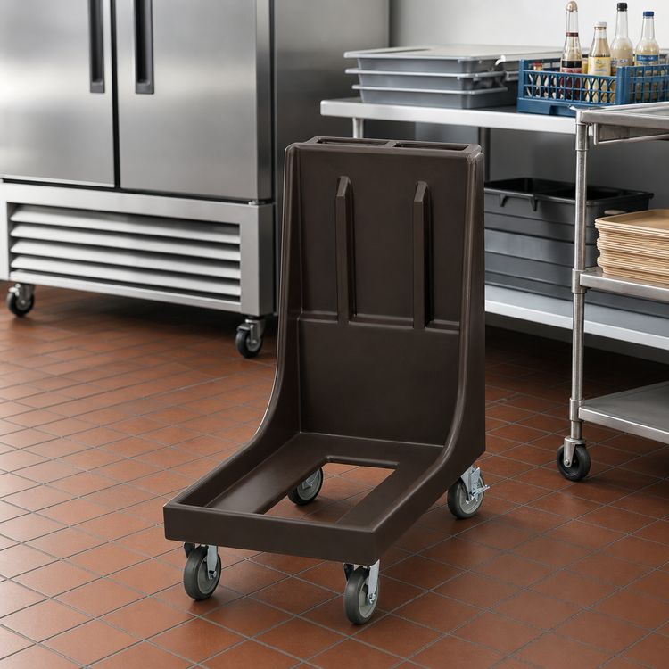 Product image #3 for Cambro Camdolly® Beverage Server and Carrier Dolly with Handle, 350 lb. Capacity, 5" Casters, Dark Brown