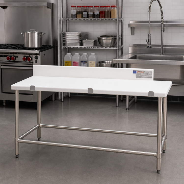Product image #2 for Eagle Group 60-Inch x 24-Inch Poly Top Cutting Table with 4-1/2-Inch Backsplash and Tubular Stainless Base