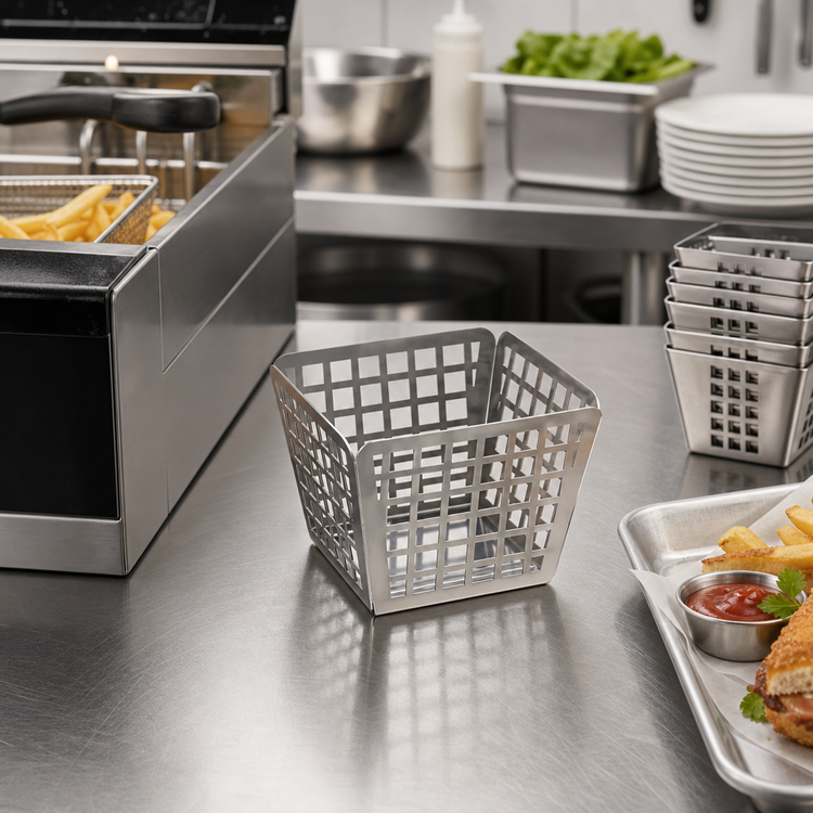 Product image #3 for American Metalcraft Laser Cut Rectangular Nestable Stainless Steel Fry Basket, 4-1/8 Inch, Silver