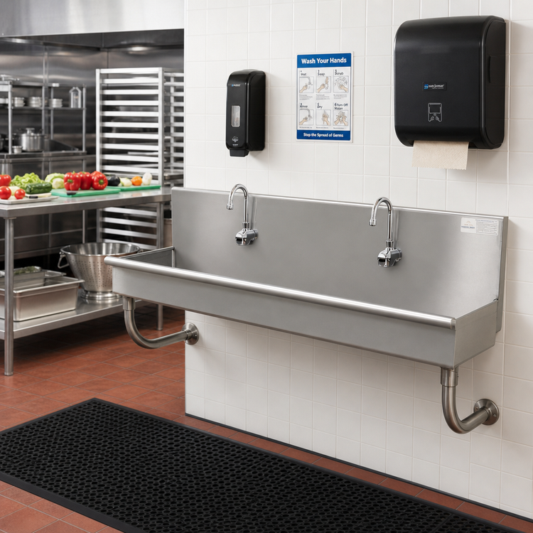 Product image #2 for 48-Inch Wall Mounted ADA Multi-Station Hand Wash Sink with 2 Electronic Faucets