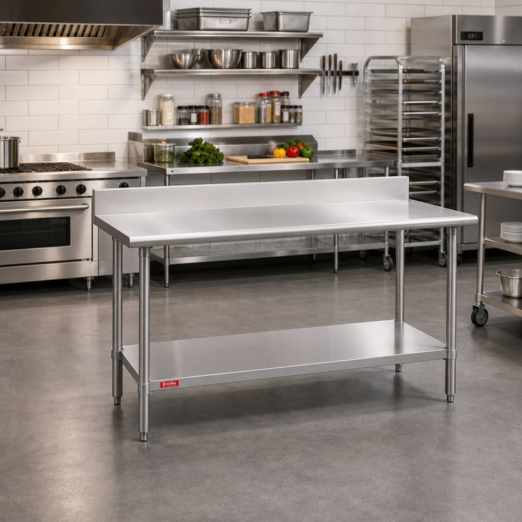 Product image #2 for Duke 48-Inch x 36-Inch 16 Gauge 400 Series Stainless Steel Work Table with 5-Inch Riser and Galvanized Undershelf