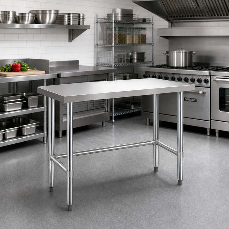 Product image #2 for Open Base 304 Stainless Steel Worktable, 48 x 24 x 34 Inches, 18-Gauge Top