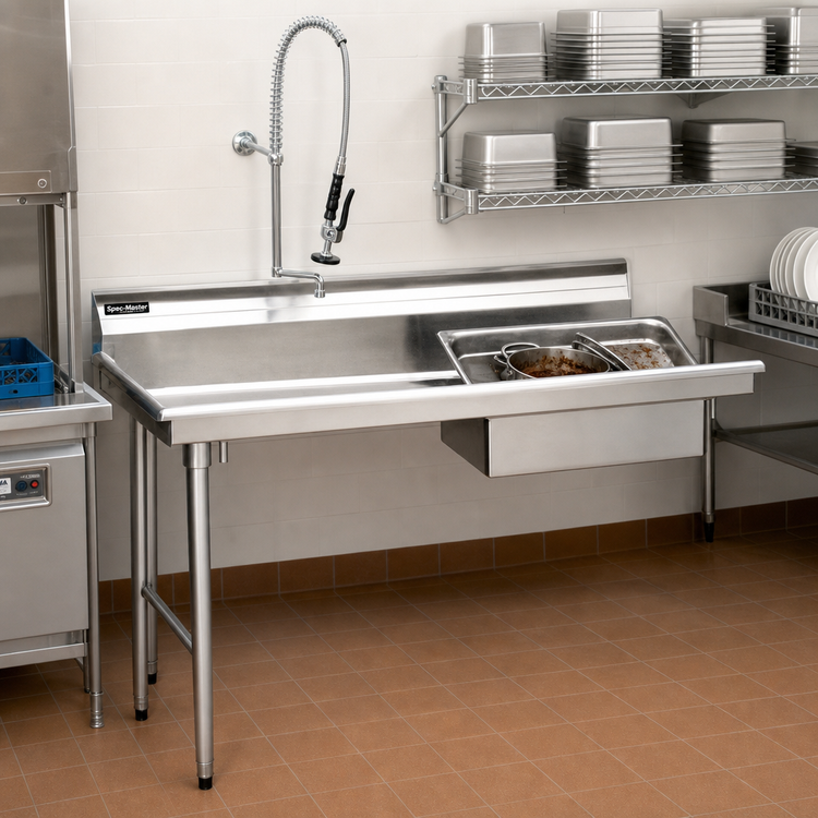 Product image #2 for Spec-Master Straight Soiled Dishtable with Left-to-Right Operation and 20 x 20 x 5-Inch Pre-Rinse Sink