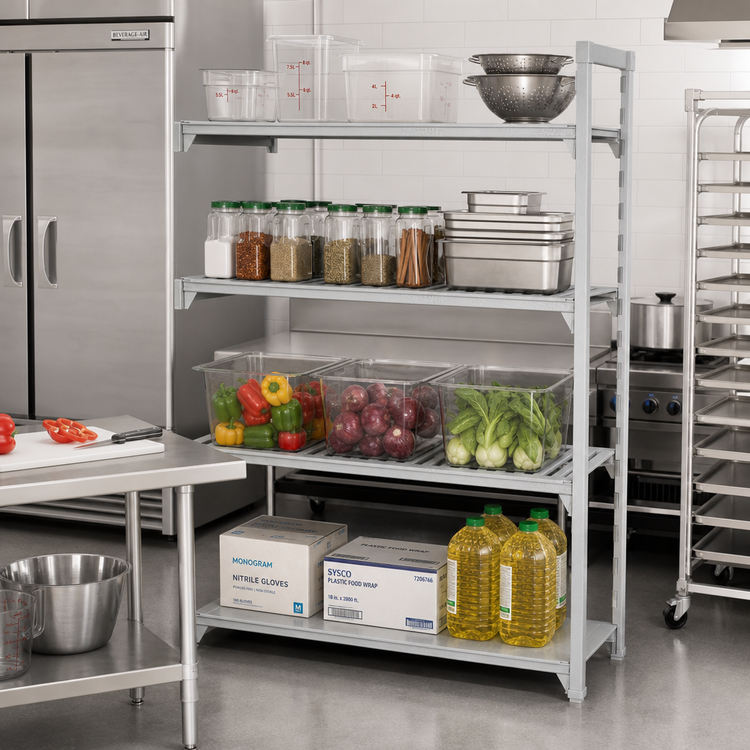 Product image #3 for Cambro Camshelving Premium 24 x 48 x 72 Inch 4-Tier Add-On Vented and Solid Polymer Shelving Unit