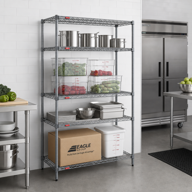 Product image #2 for Eagle Group Valu-Master 4-Tier Wire Starter Shelving Unit, 30 x 18 x 74 Inches, Pewter Gray Epoxy Finish