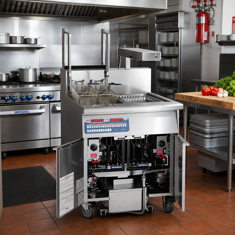 Product image #2 for Imperial 50 lb Open Pot Gas Floor Fryer/Filter System with Built-In Filter and Drain Station