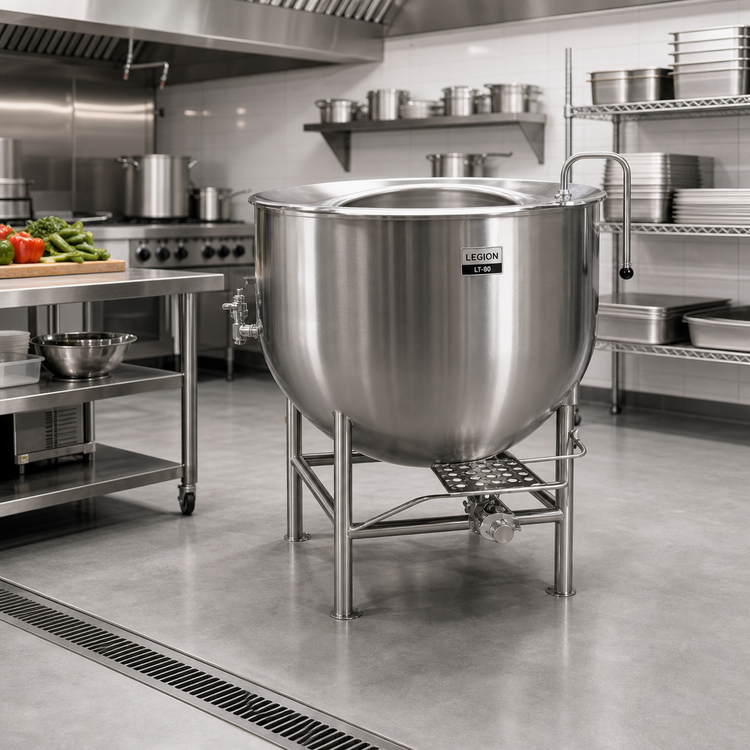Product image #2 for Legion LT-80 Stationary Direct Steam Kettle, 80 Gallon, 2/3 Jacket, Tri-Leg Base