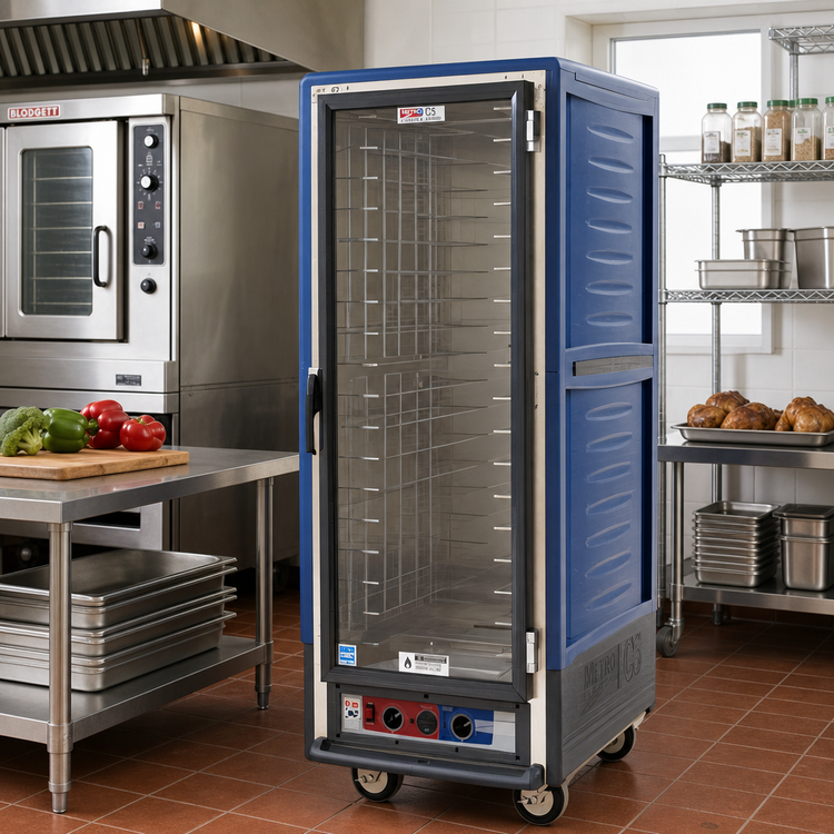 Product image #2 for Metro C5 3 Series Mobile Full-Height Heated Holding Cabinet with Clear Polycarbonate Door, Blue Insulation Armour, 35-Pan Capacity