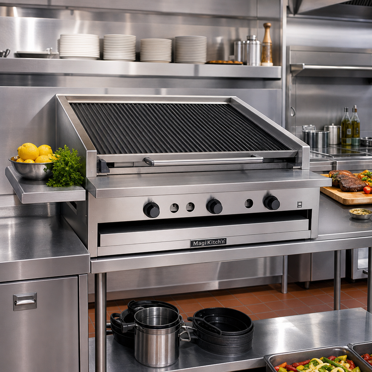 Product image #2 for MagiKitch'n 36-Inch Low Profile Countertop Ceramic Coal Gas Charbroiler with 6-Inch Service Shelf
