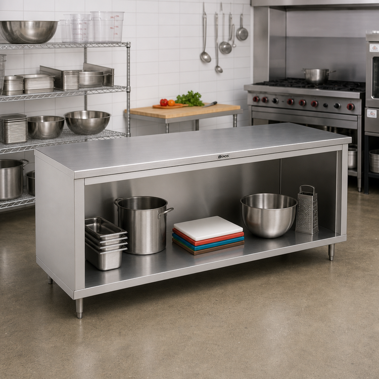 Product image #2 for John Boos 84-Inch x 30-Inch 14/300 Stainless Steel Cabinet Base Work Table, Open Front