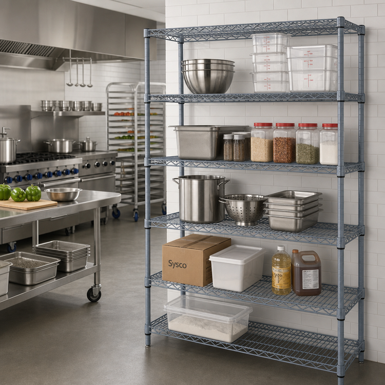 Product image #2 for Quantum 42"W x 30"D x 86"H 5-Shelf Wire Shelving Starter Kit, Stationary, Gray Epoxy Antimicrobial Finish