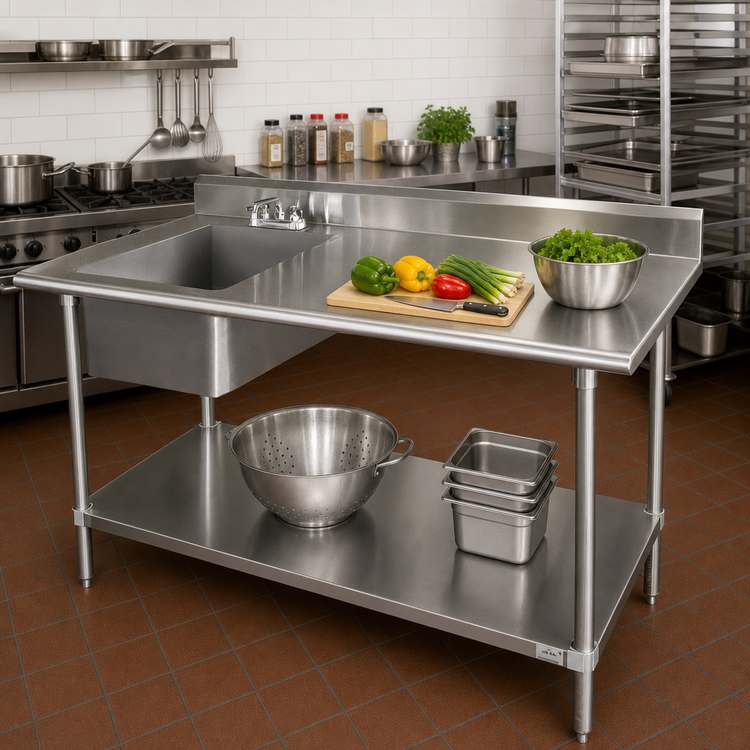 Product image #2 for Advance Tabco Special Value Series 60-Inch x 30-Inch Work Table with Left Prep Sink and 5-Inch Backsplash