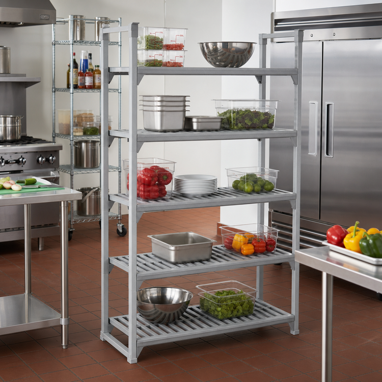 Product image #3 for Cambro Camshelving Premium 24"W x 54"L Vented 5-Shelf Polymer Shelf Kit, Speckled Gray