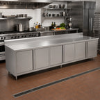Thumbnail image #2 for John Boos 4CH6R5-30144 Enclosed Work Table, Cabinet Base with 3 Hinged Door Sets, 144 x 30 in, 16-Gauge 300 Series Top, 5 in Backsplash