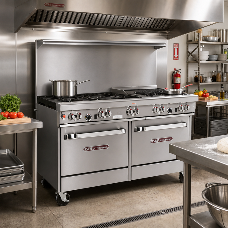 Product image #2 for Southbend Ultimate 60-Inch Gas Restaurant Range with 6 Star Burners, 24-Inch Griddle, Standard Oven, and Cabinet Base