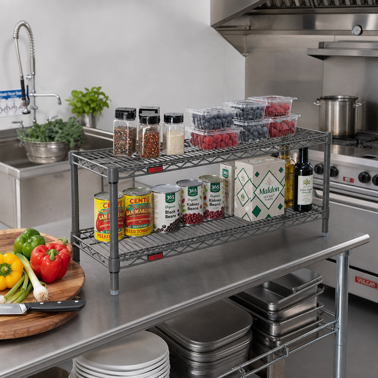 Product image #2 for Eagle QuadTruss 2-Tier Front Case Merchandise Wire Shelving Unit, 30 x 14 x 14 Inches, Pewter Gray