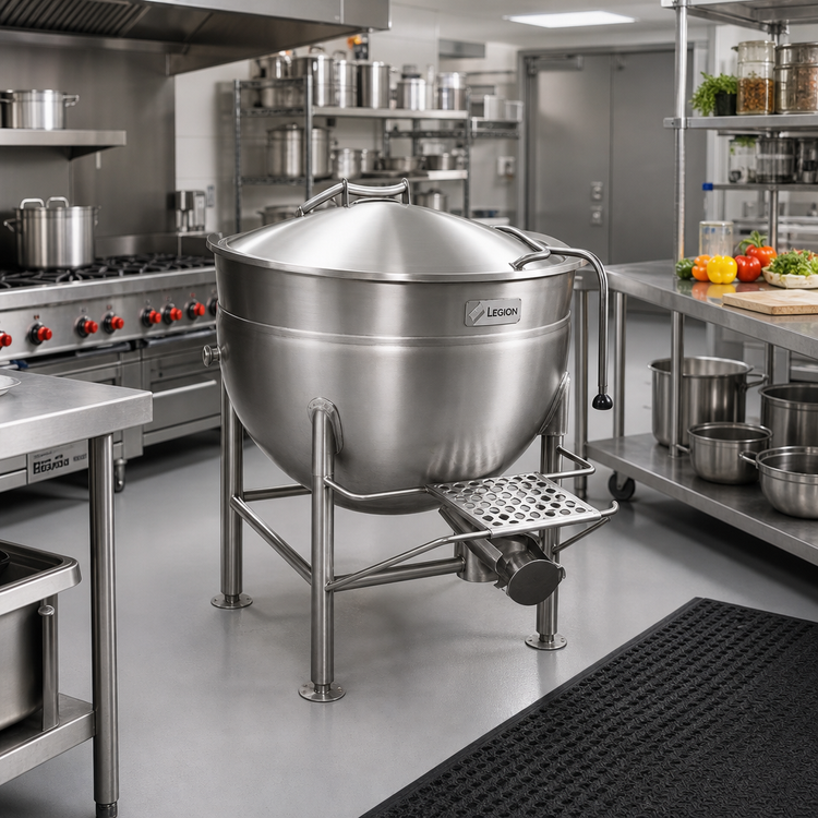 Product image #2 for Legion LS-80 80-Gallon Stationary Direct Steam Kettle with Full Jacket and 304 Stainless Steel Liner