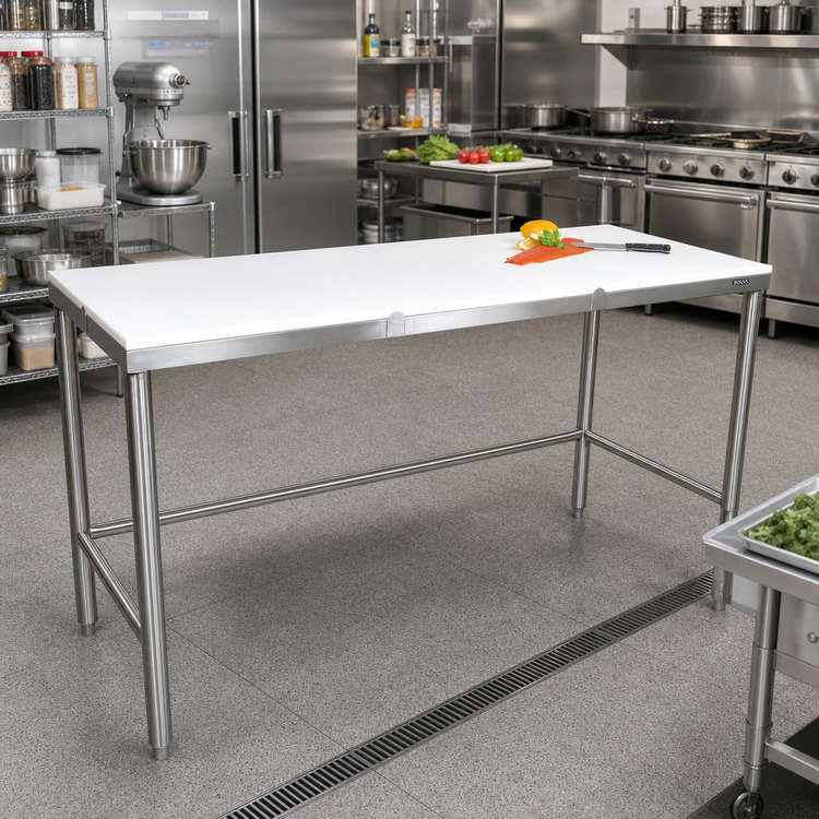 Product image #2 for John Boos 120-Inch x 30-Inch Reversible Poly Top Trimming Table with Stainless Steel Legs