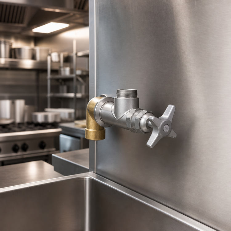 Product image #2 for T&S Big-Flo Single Wall-Mount Faucet Body, 4-Arm Handle, 3/4-Inch NPT Street Elbow, Less Nozzle