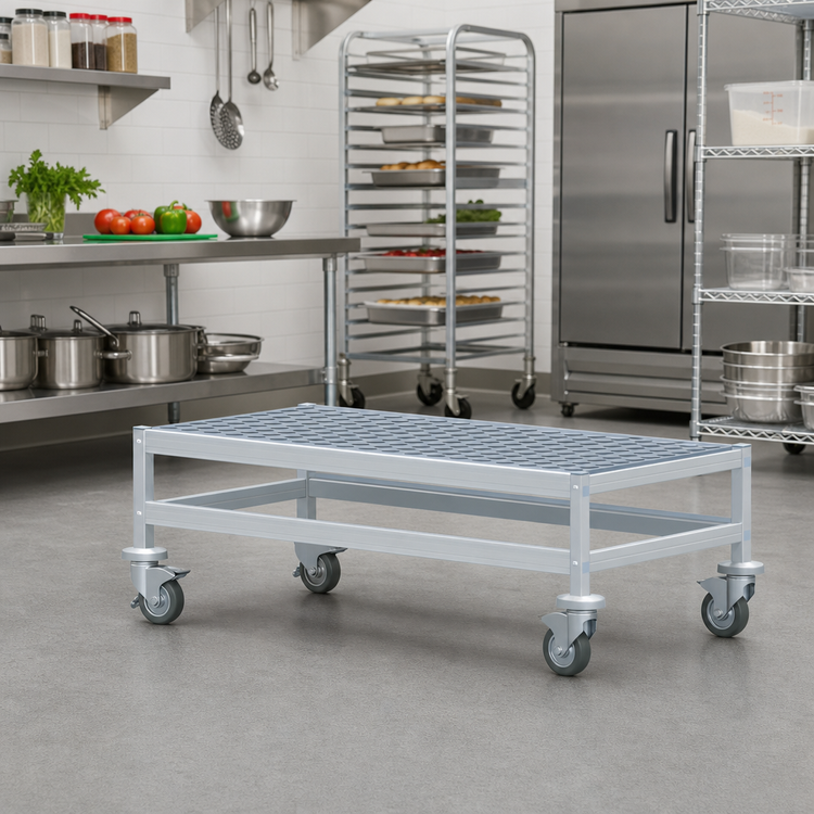 Product image #2 for Fermostock 35-Inch Mobile Louvered Aluminum Dunnage Rack, 800 lb Capacity, 5-Inch Casters