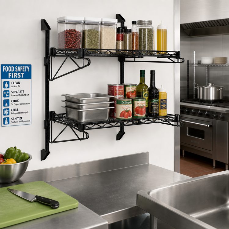 Product image #2 for Quantum Cantilever Double Shelf Post Wall Mount Wire Shelving Unit, 24 x 14 Inches, Black Epoxy Coated