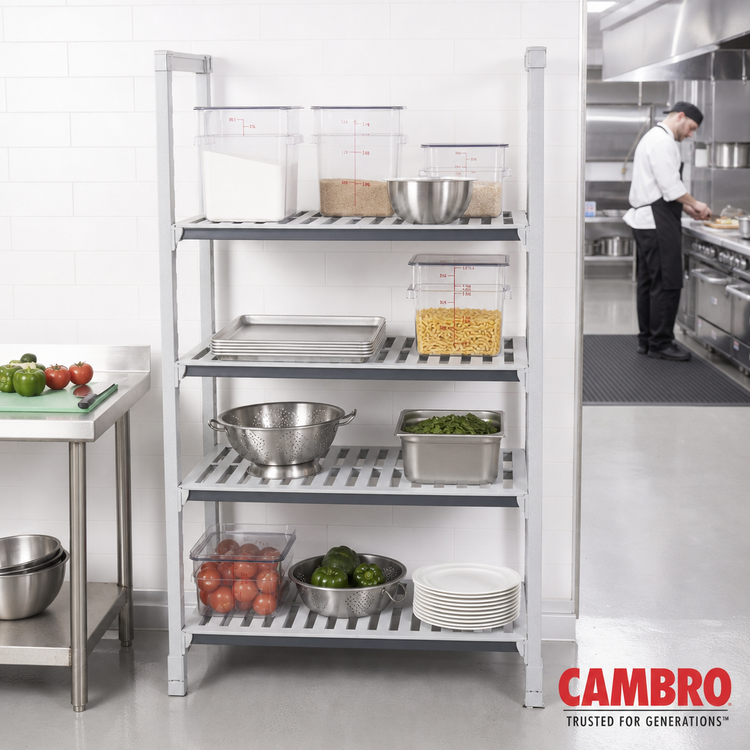 Product image #2 for Cambro Camshelving Elements XTRA 24" x 42" Vented Universal Shelf Kit, 4-Shelf, Speckled Gray