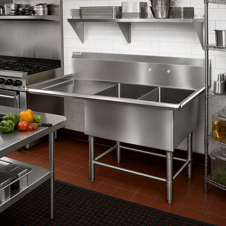 Product image #2 for John Boos Pro-Bowl 2-Compartment Freestanding Stainless Steel Sink with Left Drainboard, 58-3/16 Inch x 23-1/2 Inch x 44-1/16 Inch
