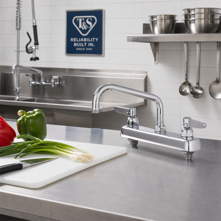 Product image #2 for T&S Brass B-1121-M 8" Deck-Mount Workboard Faucet with 8" Swing Nozzle and Lever Handles