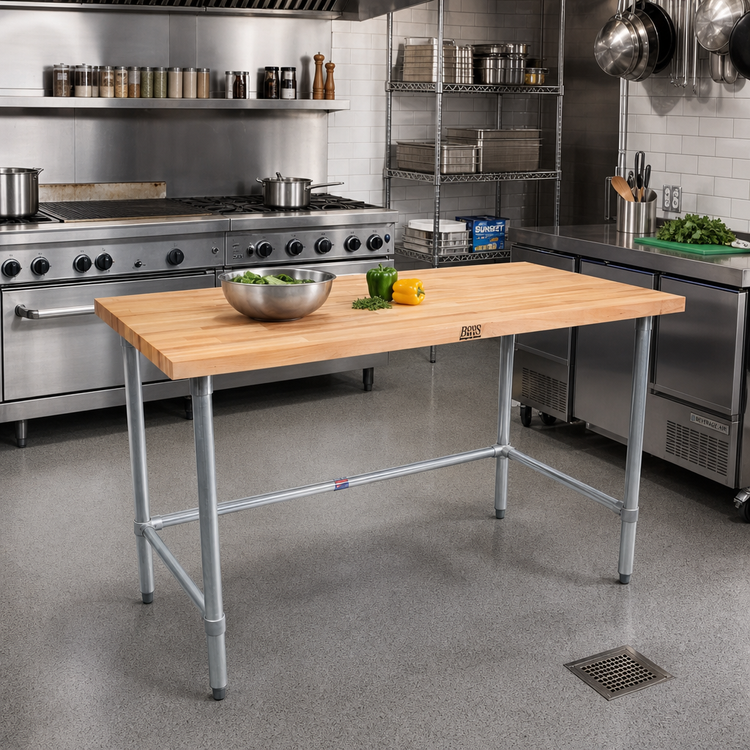 Product image #2 for John Boos 36 x 24-Inch Wood Top Work Table with Stainless Steel Base and Bracing