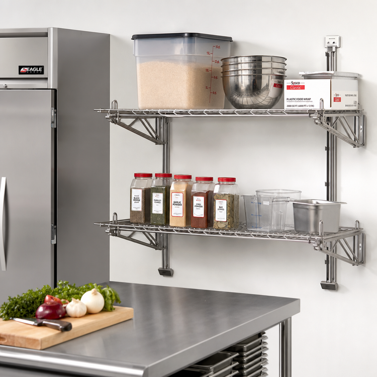 Product image #2 for Eagle Group Double Mid Shelf Bracket for Adjustable Post Wire Wall Mount Shelving, 24-Inch Deep, Stainless Steel Finish