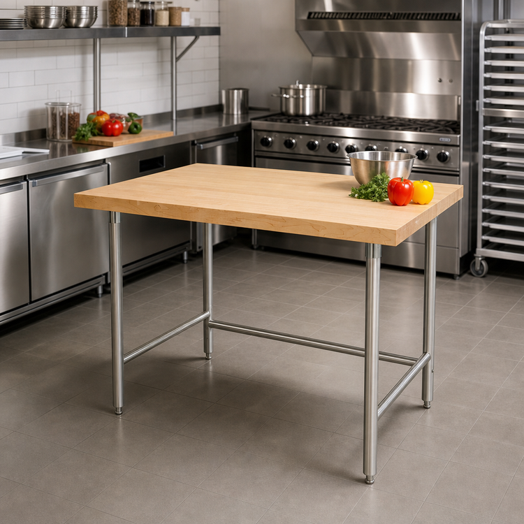 Product image #3 for Advance Tabco Maple Top Work Table with Stainless Steel Base, 48" W x 36" D, 1-3/4" Thick