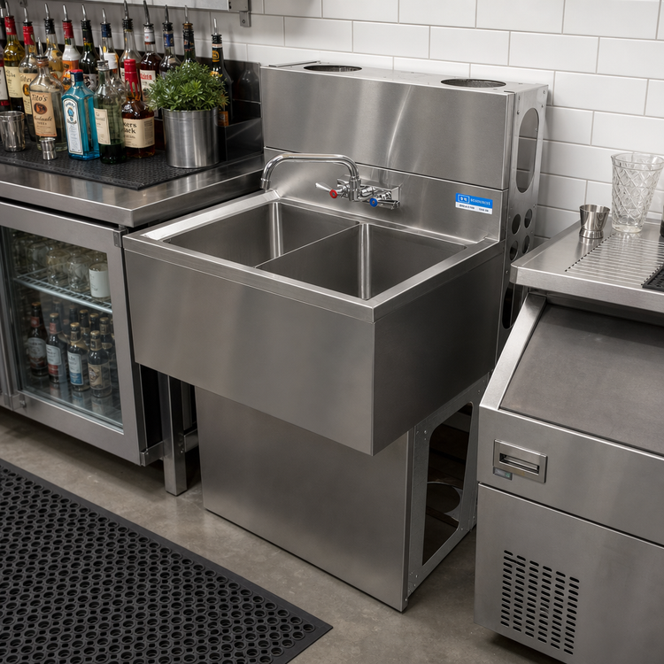 Product image #3 for BK Resources Slim-Line Two-Compartment Stainless Steel Underbar Sink with Right Drainboard, 36" x 18-1/4"