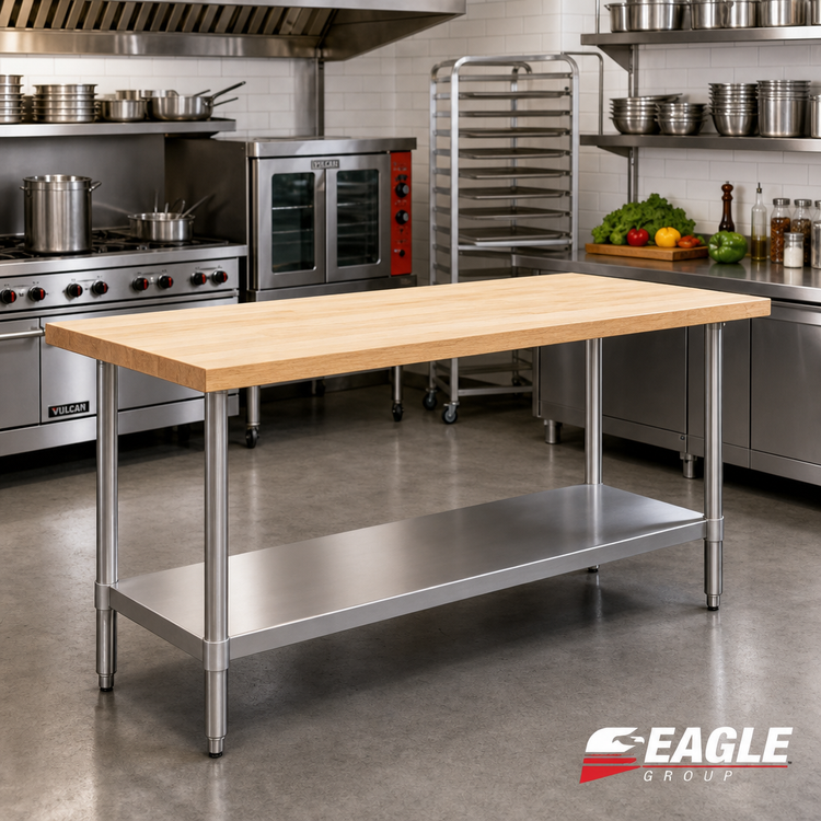 Product image #2 for Eagle Group 96-Inch x 24-Inch Hardwood Top Work Table with Stainless Steel Undershelf