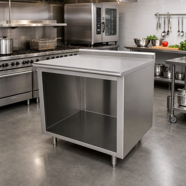Product image #2 for Advance Tabco 144-Inch Open Front Cabinet Base Work Table with 14-Gauge 304 Stainless Steel Top