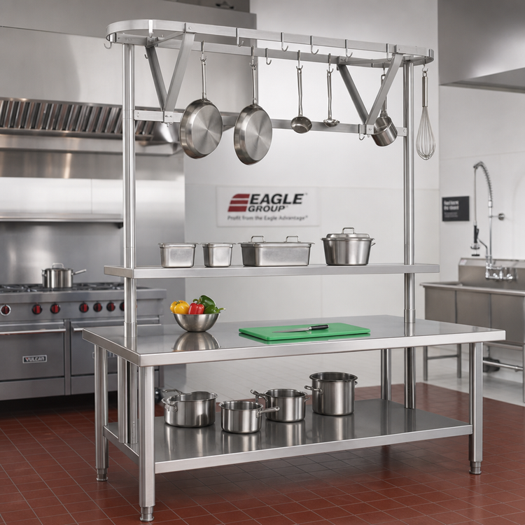 Product image #2 for Eagle Group TM96APR Table-Mounted Triple-Bar Aluminum Pot Rack for 96-Inch Tables