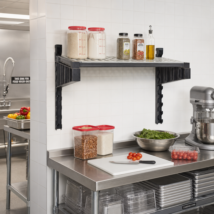 Product image #2 for Cambro Camshelving Elevation Series Wall-Mounted Vented Shelf Kit, 18" x 36", Brushed Graphite