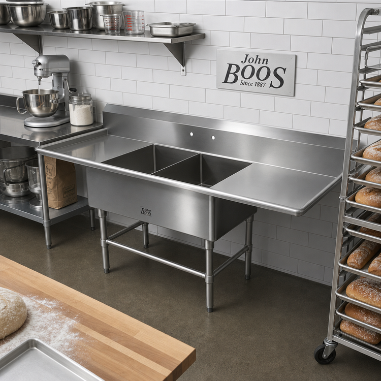 Product image #2 for John Boos Pro-Bowl 2-Compartment Bakery Sink with Dual 20-Inch Drainboards, 14-Gauge Stainless Steel, 20 x 28 x 14-Inch Bowls