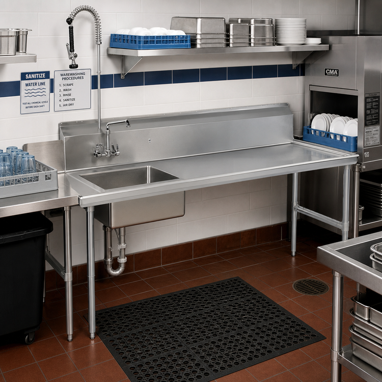 Product image #2 for Steel Works Stainless 72-Inch Straight Soiled Dish Table with Right-to-Left Flow and Pre-Rinse Bowl