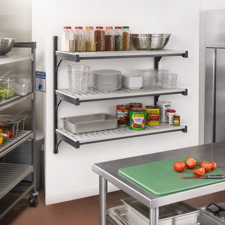 Product image #2 for Cambro Camshelving Elevation Series 24-Inch Deep x 42-Inch Long Wall-Mounted Vented Add-On Shelf Kit