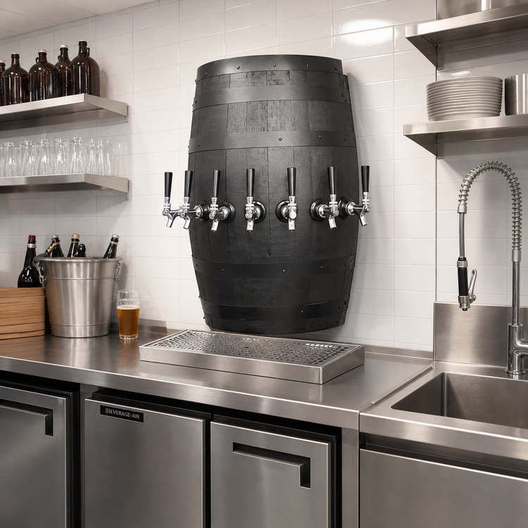 Product image #2 for Glastender Wood Barrel Wall-Mount Glycol-Cooled Draft Dispensing Tower with 6 Stainless Steel Faucets