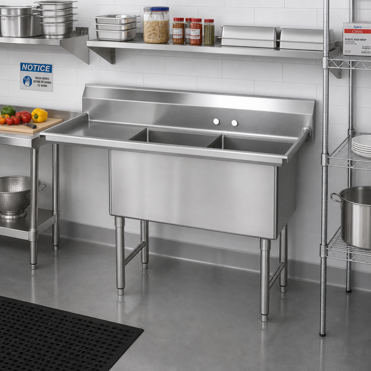 Product image #2 for Advance Tabco Special Value Series 2-Compartment Fabricated Sink with 24-Inch Left Drainboard